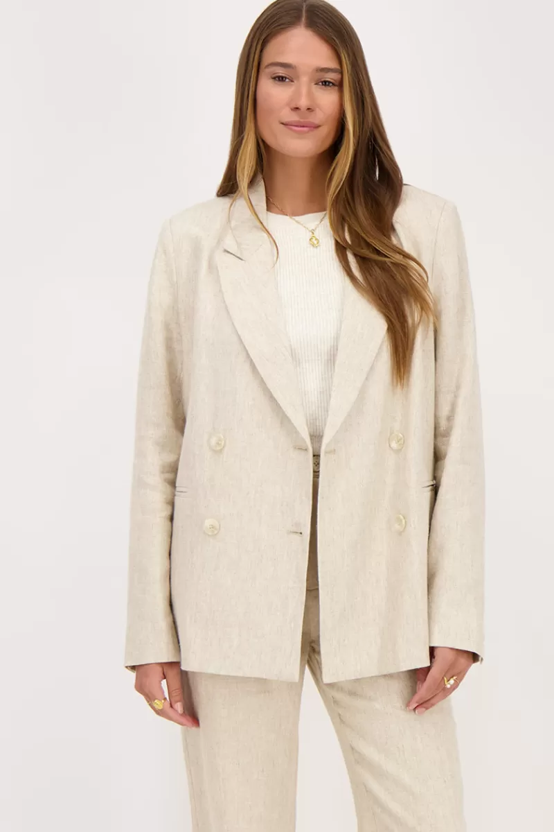 My Jewellery Blazer En Lin Beige à Double Boutonnage