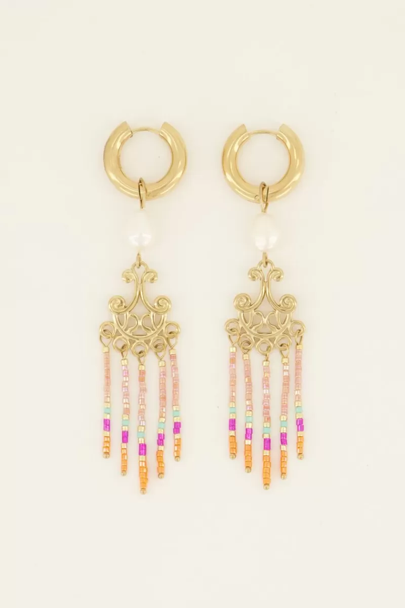 My Jewellery Boucles D’oreilles Perle Blanche Et Perles Colorées