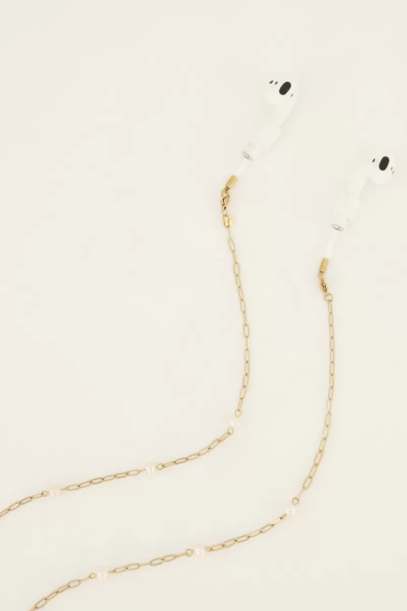 My Jewellery Cordon Chaîne Dorée Et Perles Pour Lunettes Ou écouteurs Sans Fils