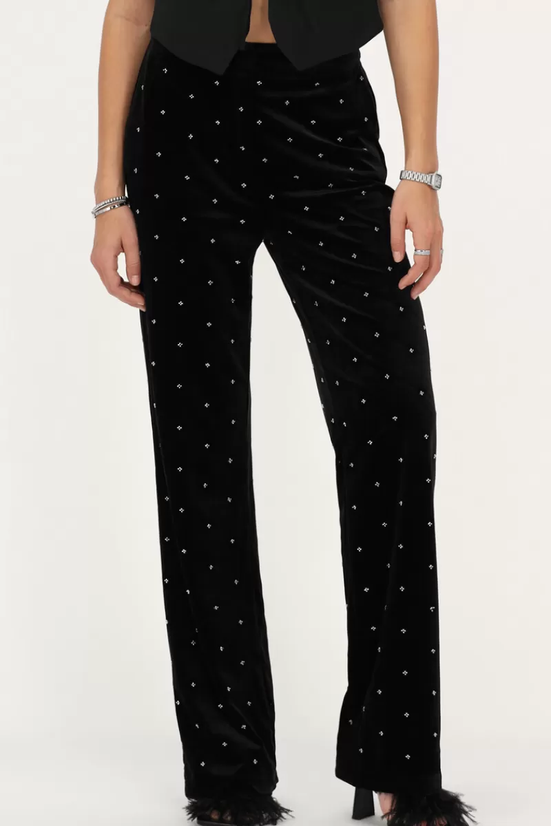 My Jewellery Pantalon En Velours Noir Avec Perles