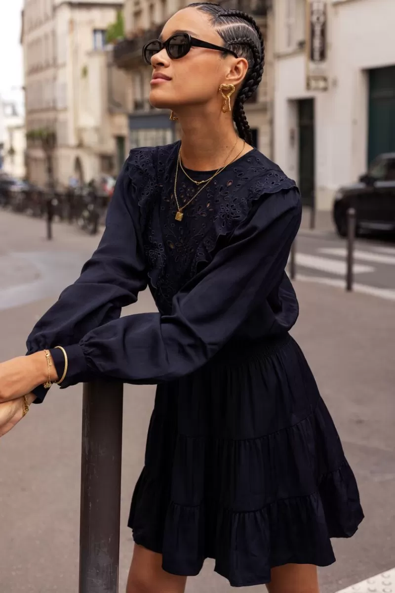 My Jewellery Robe Bleu Foncé Avec Broderies Et Volants